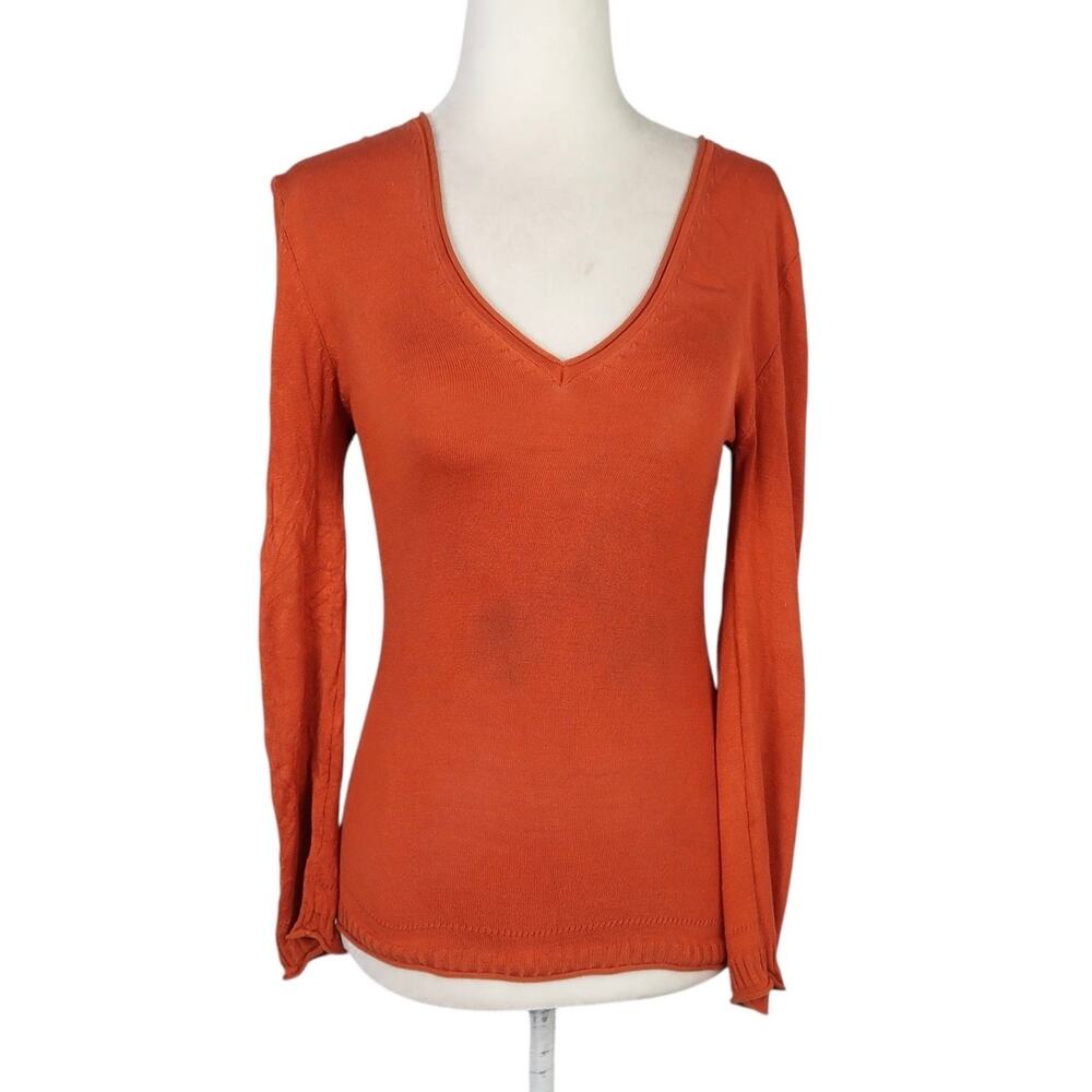 Vintage 90s J.J. Basics burnt orange silk blend knit v-neck sweater S